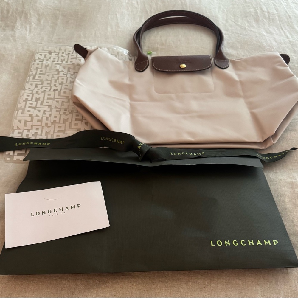 Longchamp Cream and Brown Le Pliage Tote
